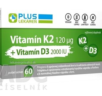 PLUS LEKÁREŇ Vitamín K2 120 μg +Vitamín D3 2000 IU